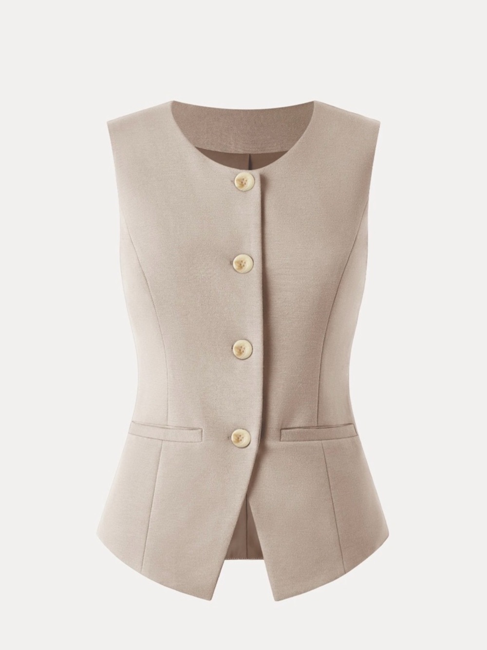 ‼️⚠️OGLmove Sleeveless Button Front Tailored Vest in Light Beige⚠️‼️